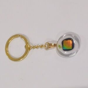 Unique Rainbow Hand crafted artisan bag charm or key chain with Dichroic glass